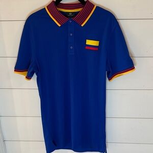 AG Adriano Goldschmied Blue Polo Shirt with Multicolor Accents size S EUC